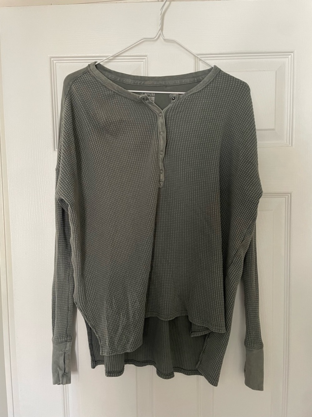 Offline by aerie Relaxed Waffle Henley Tunic Top - Gray